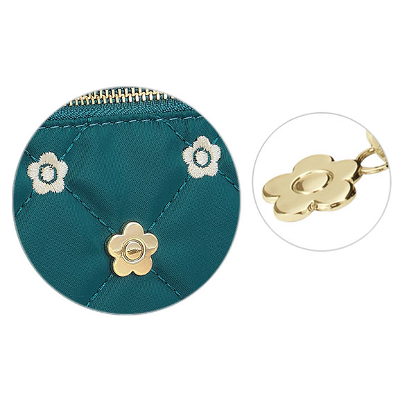 キルトデイジー刺繍 2ファスナーポーチ（ピーコック）