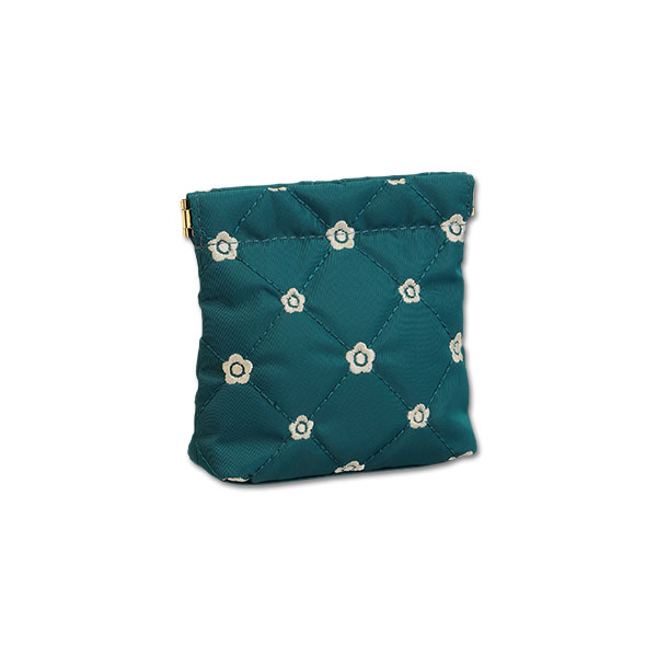 キルトデイジー刺繍 バネクチポーチ（ピーコック）