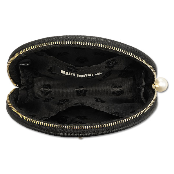 サフィアーノパール ラウンドポーチ（ブラック）