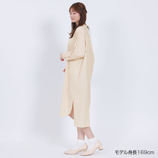 ロングシャツ ワンピース（ベージュ）