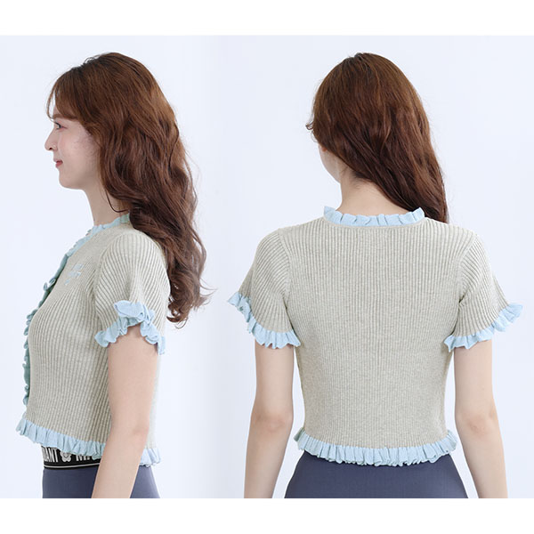 リブフリル カーディガン（グレー）