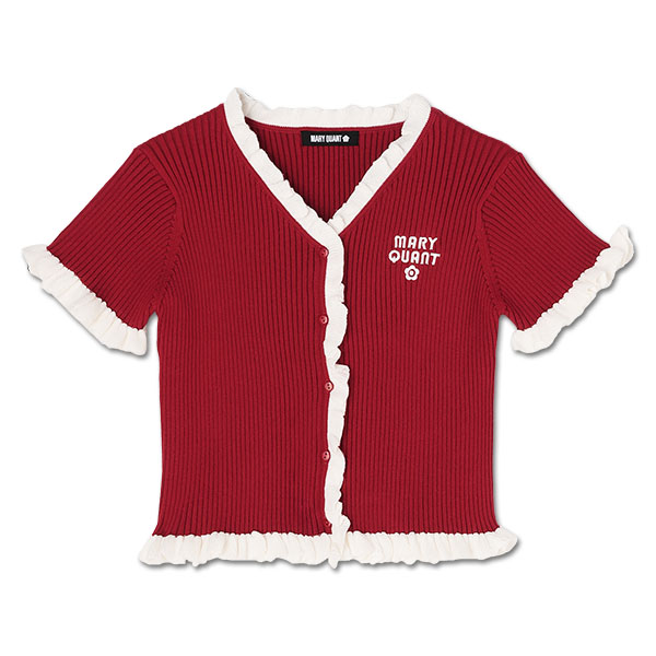 リブフリル カーディガン（レッド）