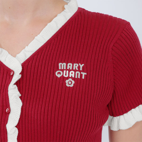 リブフリル カーディガン（レッド）