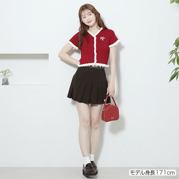 リブフリル カーディガン（レッド）