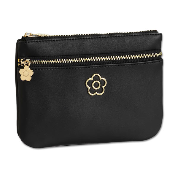 アウトラインメタルデイジー 2ファスナーポーチ（ブラック）