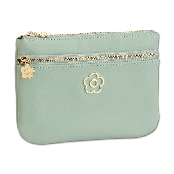 アウトラインメタルデイジー 2ファスナーポーチ（ミント）