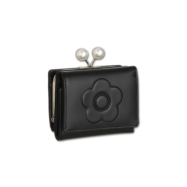エンボスデイジーパール ガマ口ウォレット（ブラック）