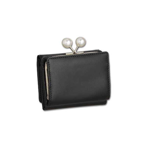 エンボスデイジーパール ガマ口ウォレット（ブラック）