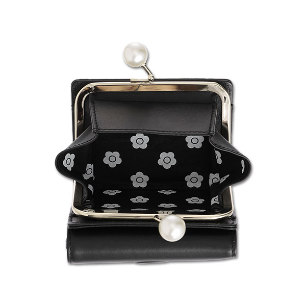 エンボスデイジーパール ガマ口ウォレット（ブラック）