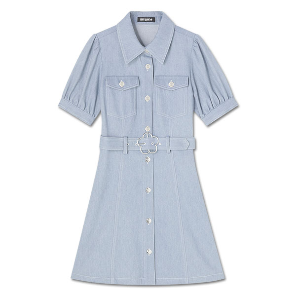 デイジーバックルデニムミニ ワンピース（ブルー）