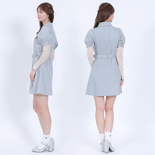 デイジーバックルデニムミニ ワンピース（ブルー）