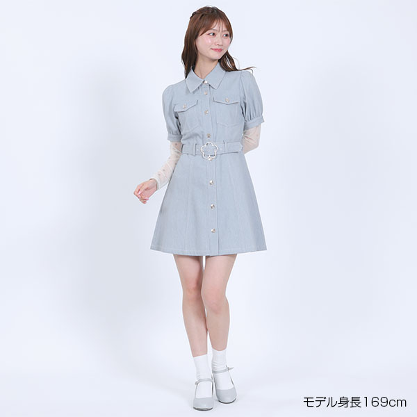 デイジーバックルデニムミニ ワンピース（ブルー）