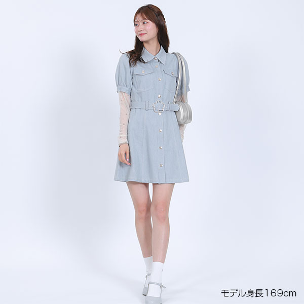 デイジーバックルデニムミニ ワンピース（ブルー）