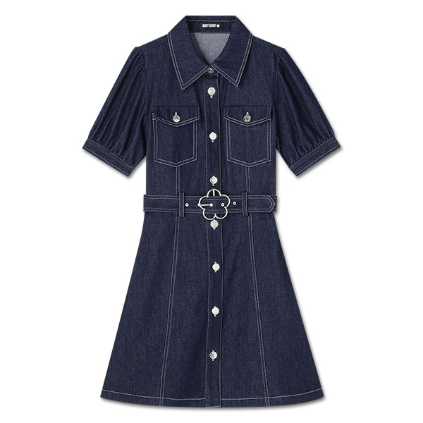デイジーバックルデニムミニ ワンピース（ネイビー）
