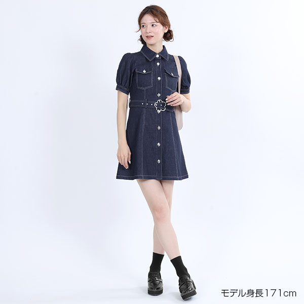 デイジーバックルデニムミニ ワンピース（ネイビー）