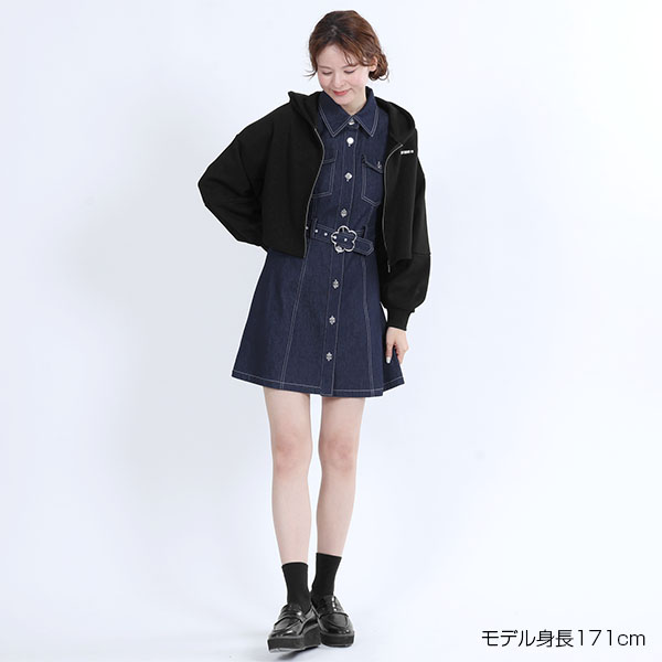 デイジーバックルデニムミニ ワンピース（ネイビー）