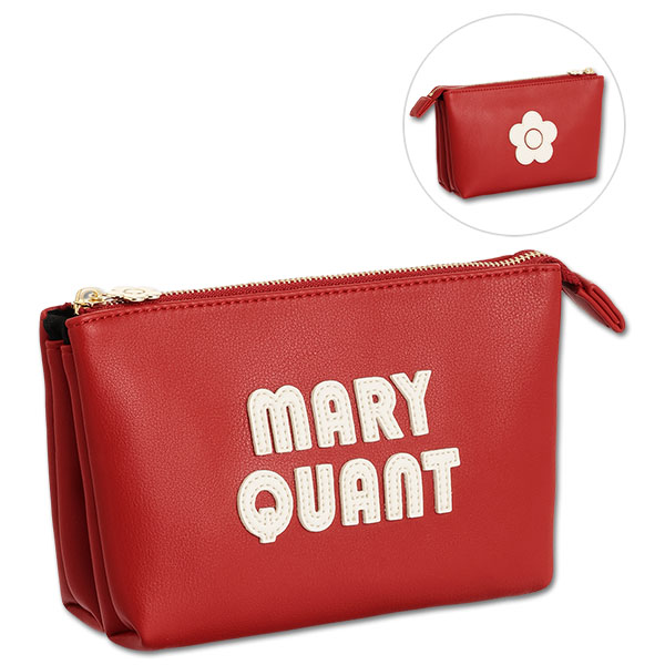 レトロロゴパッチ 3ポケットポーチ（レッド）