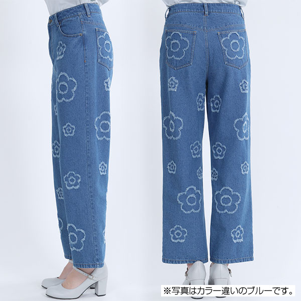 ランダムデイジーデニム パンツ（ブラック）