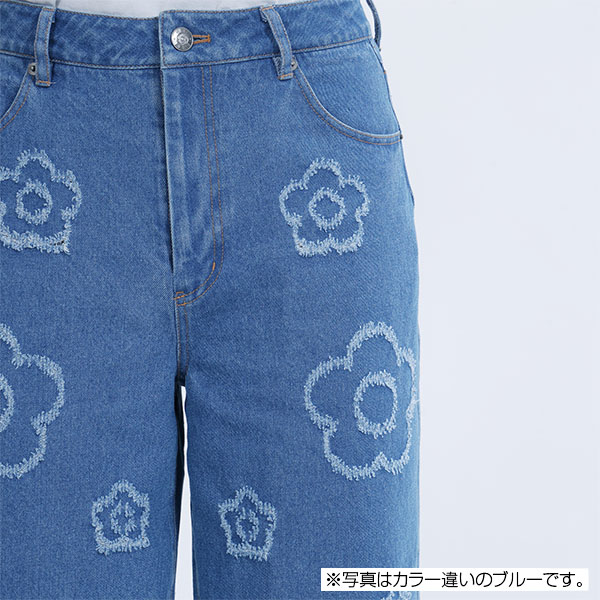 ランダムデイジーデニム パンツ（ブラック）