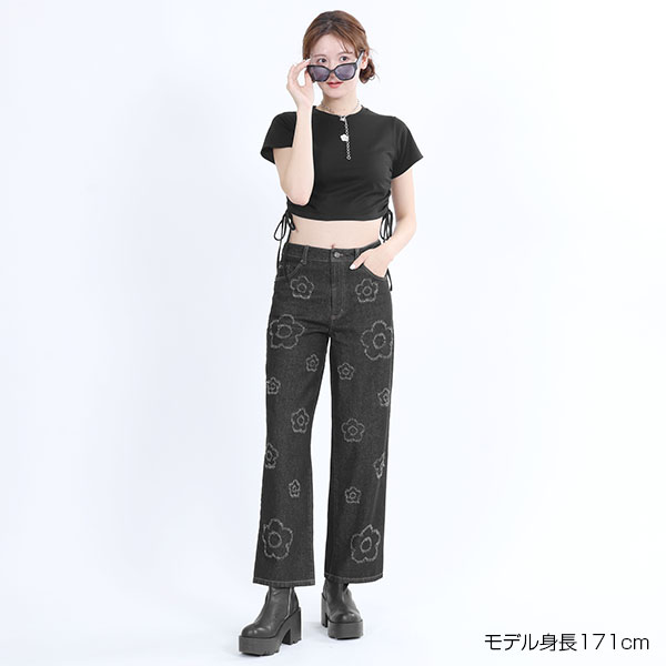 ランダムデイジーデニム パンツ（ブラック）