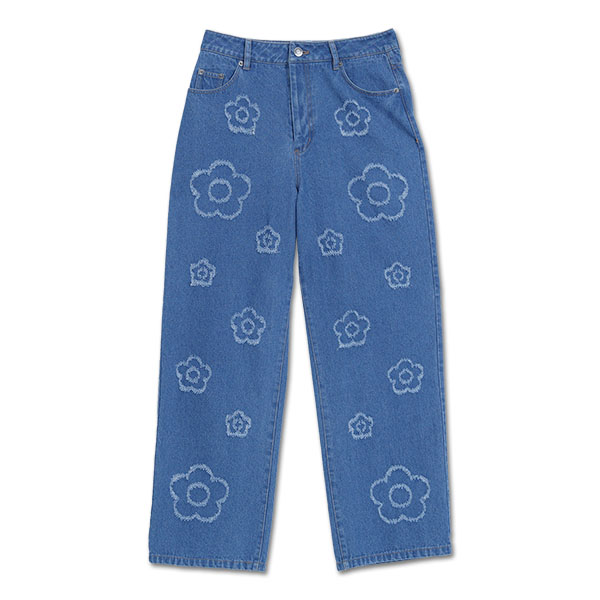 ランダムデイジーデニム パンツ（ブルー）