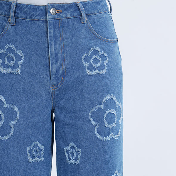 ランダムデイジーデニム パンツ（ブルー）