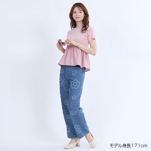ランダムデイジーデニム パンツ（ブルー）