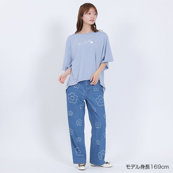 ランダムデイジーデニム パンツ（ブルー）