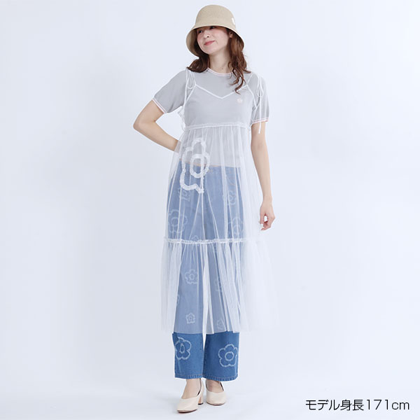 ランダムデイジーデニム パンツ（ブルー）