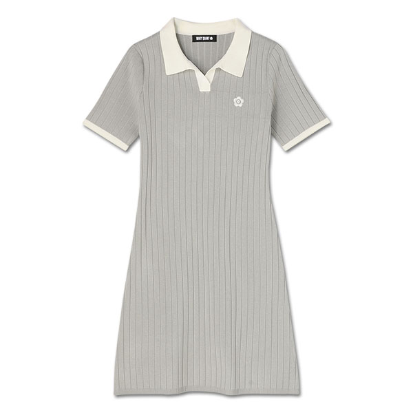 ワイドリブニット ワンピース（グレー）