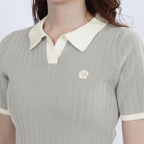 ワイドリブニット ワンピース（グレー）