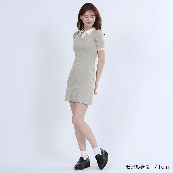 ワイドリブニット ワンピース（グレー）