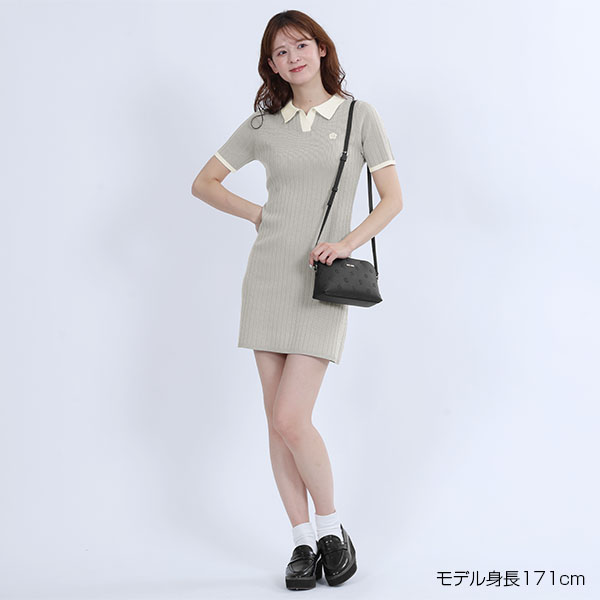 ワイドリブニット ワンピース（グレー）