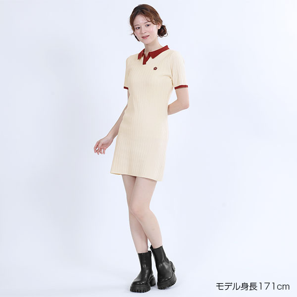 ワイドリブニット ワンピース（アイボリー）