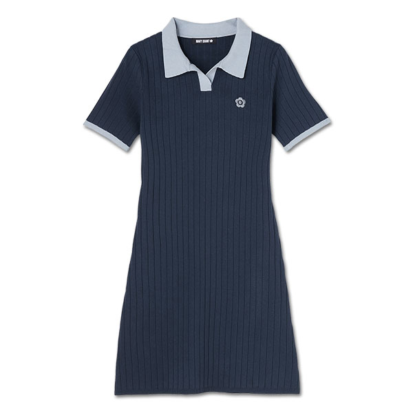 ワイドリブニット ワンピース（ネイビー）