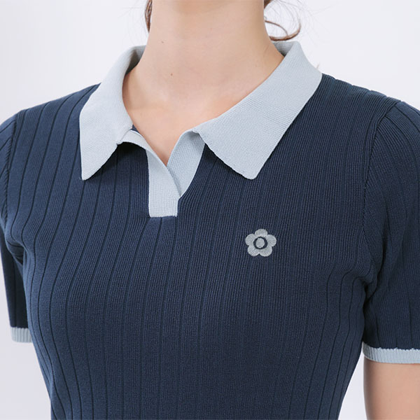 ワイドリブニット ワンピース（ネイビー）