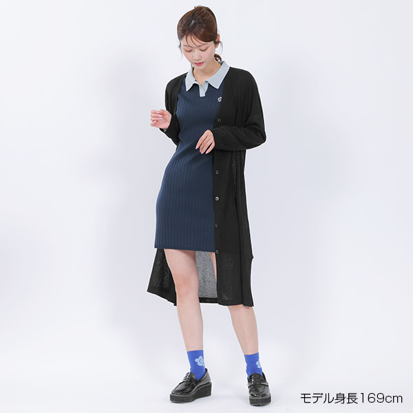 ワイドリブニット ワンピース（ネイビー）