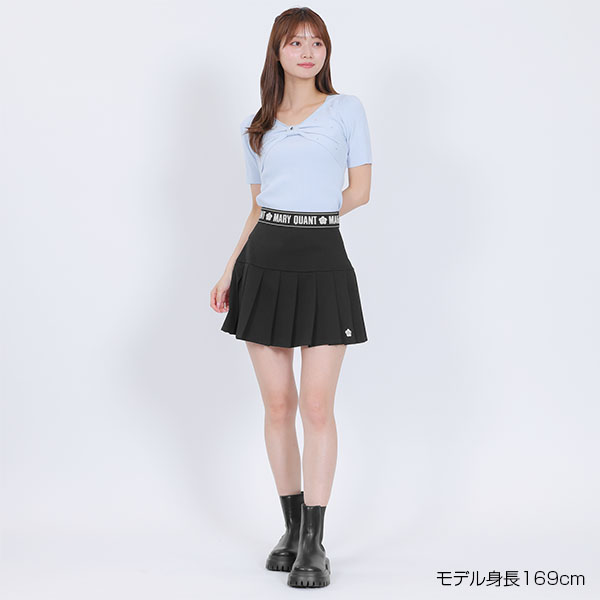 ロゴテーププリーツミニ スカート（ブラック）