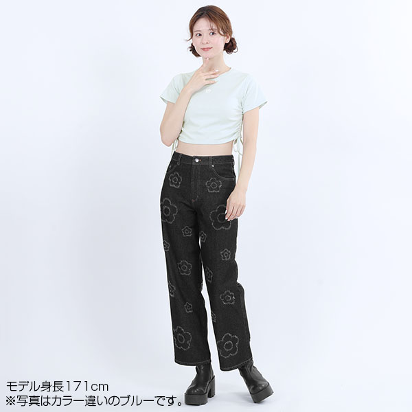 サイドギャザー Tシャツ（ブラック）