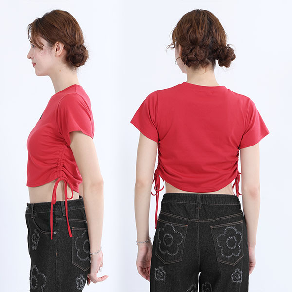 サイドギャザー Tシャツ（レッド）