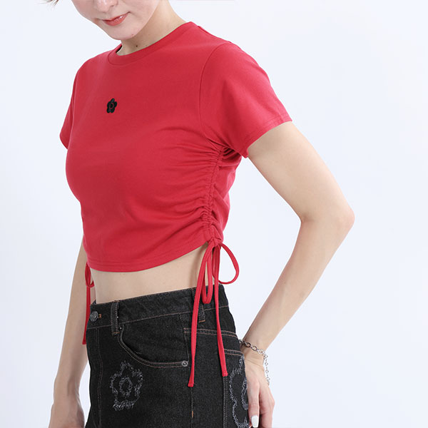 サイドギャザー Tシャツ（レッド）