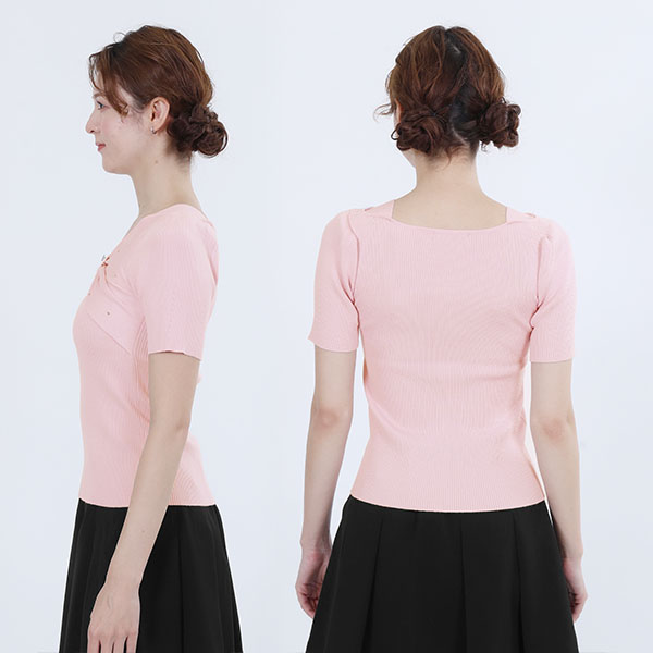 フロントリボンニット プルオーバー（ピンク）