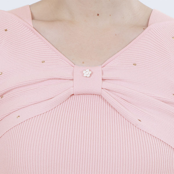 フロントリボンニット プルオーバー（ピンク）