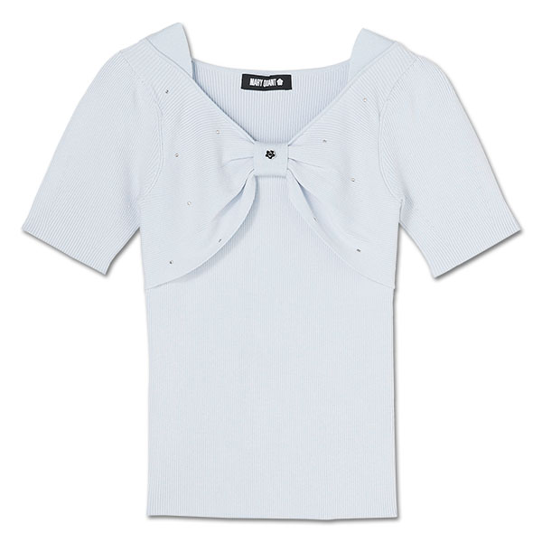 フロントリボンニット プルオーバー（ブルー）