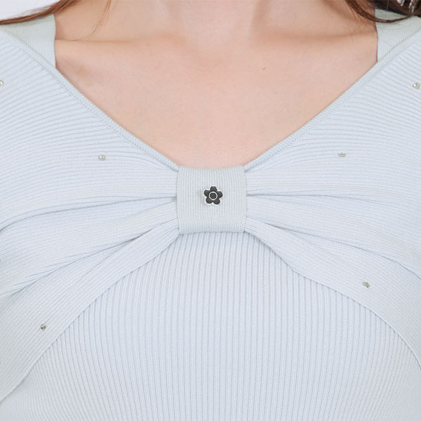 フロントリボンニット プルオーバー（ブルー）