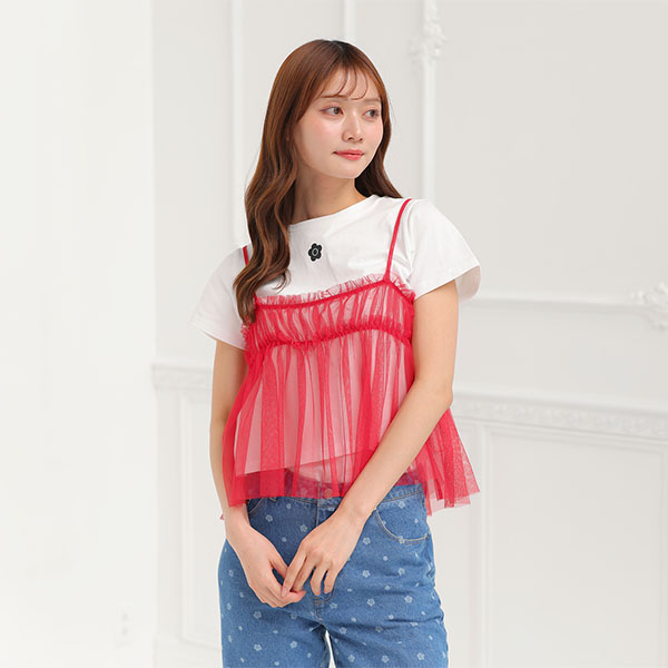 チュールキャミセット Tシャツ（レッド）