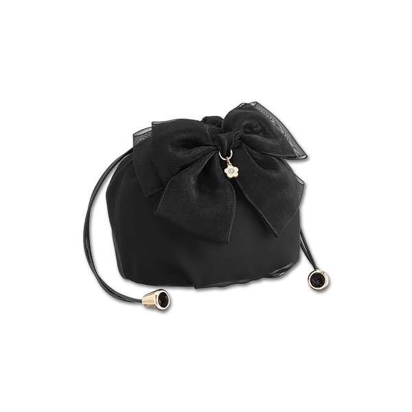 シアーリボン 巾着ポーチミニ（ブラック）