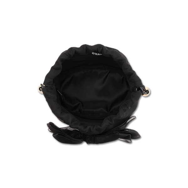 シアーリボン 巾着ポーチミニ（ブラック）