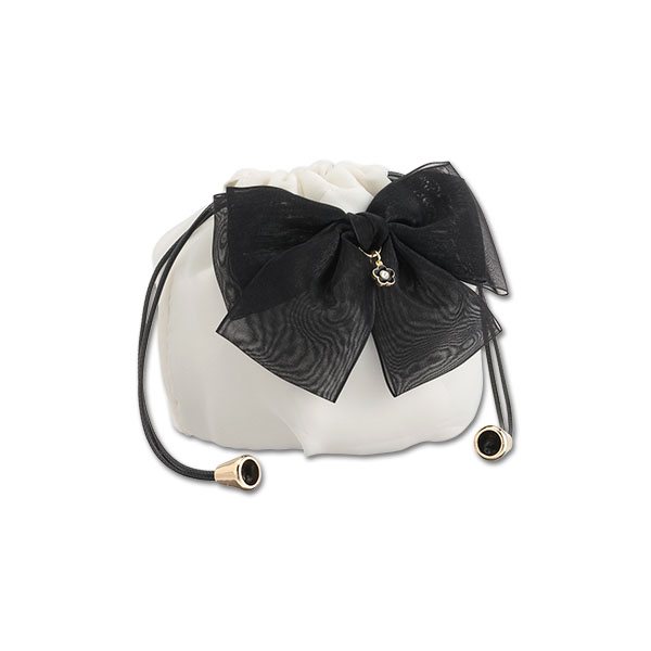 シアーリボン 巾着ポーチミニ（ホワイト）