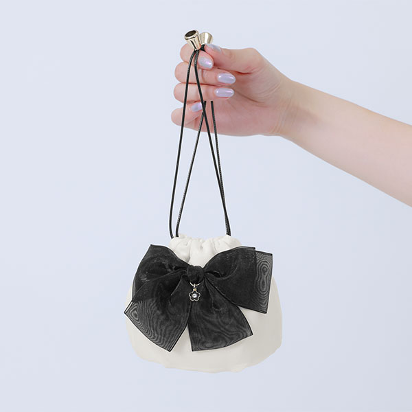 シアーリボン 巾着ポーチミニ（ホワイト）